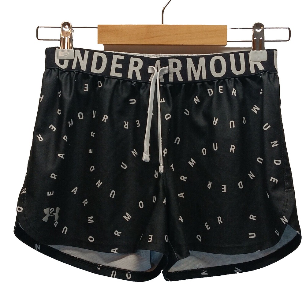 Under Armour Activewear Shorts Girls Large Black White 3" Inseam Play UP 3.0 EUC